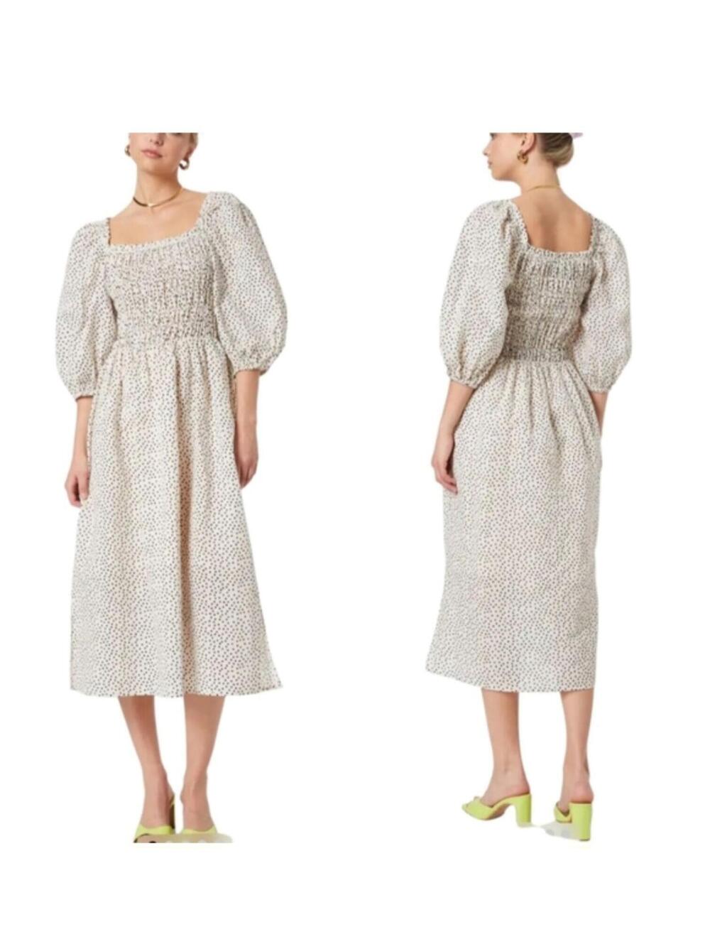 Ava Off White Polka Dot Organic Cotton Smocking